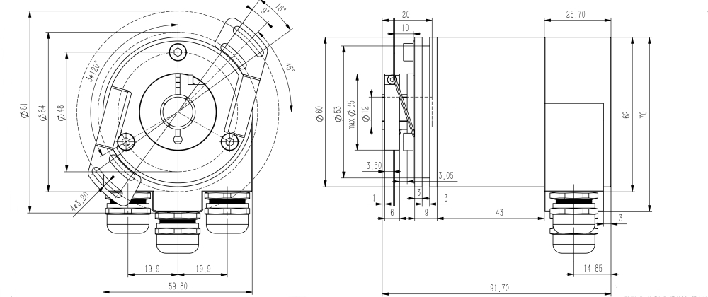 Profibus-DP Industrial Absolute Encoder SAS/M58 - Civiti